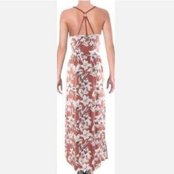 Roxy Sz L Maxi Dress Tropical Floral Print Sleeveless Strappy Back Too Cute! - Picture 1 of 7